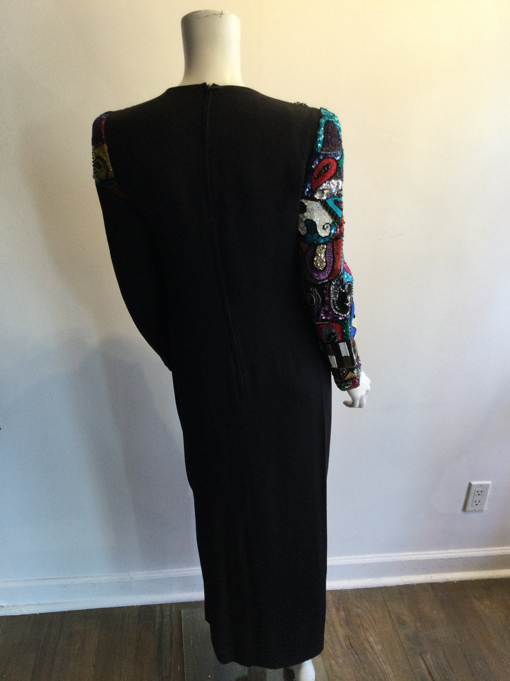 1980’s Louis Féraud  BlackBeaded Viscoise Evening Dress Size 8