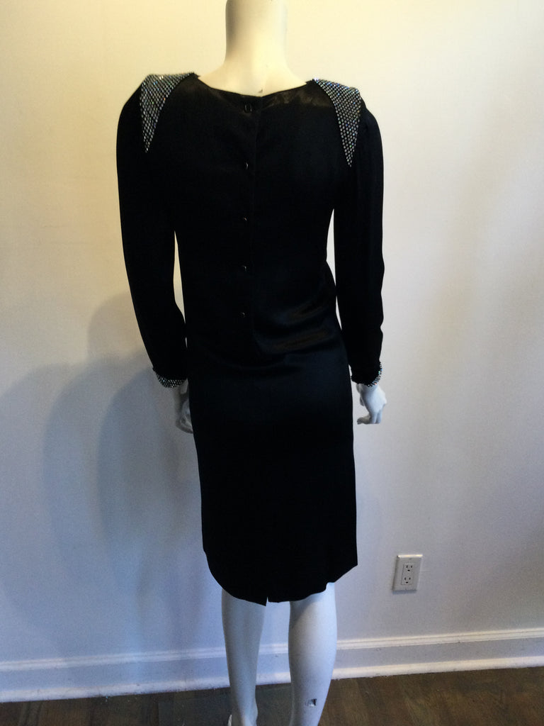 1980s Albert Nippon Black Silk Satin Cocktail Dress Size 6