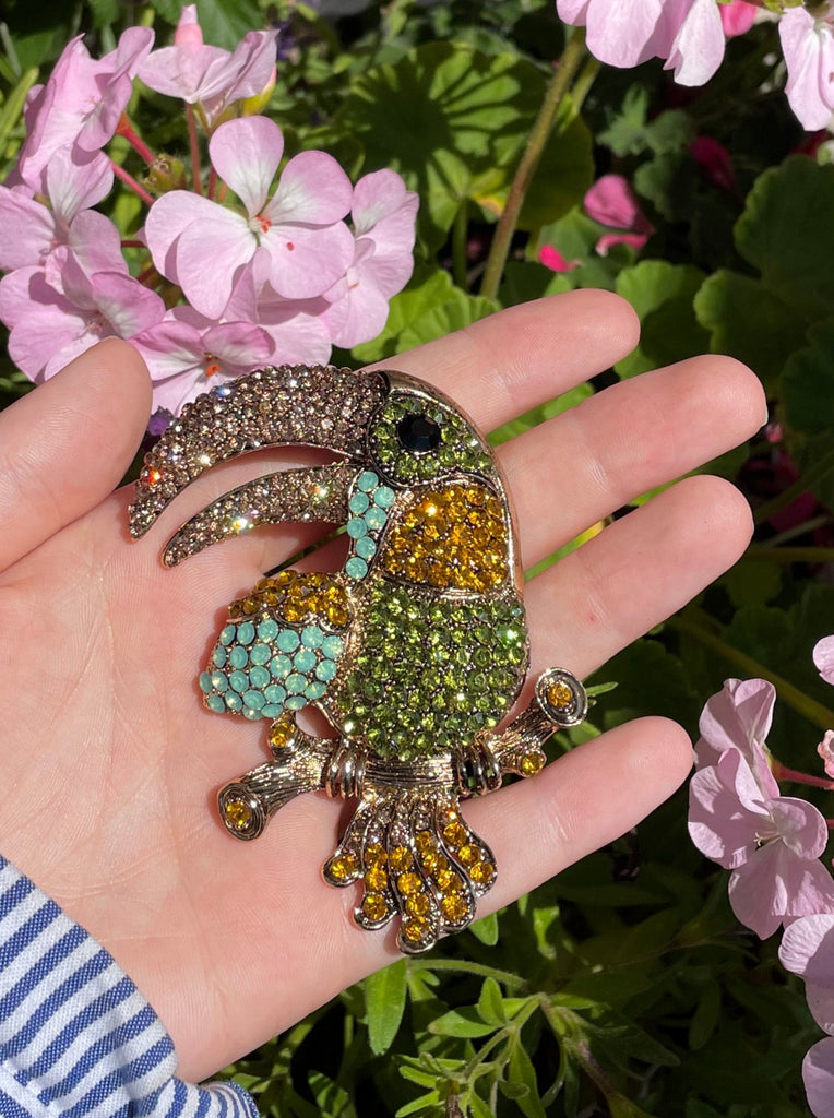 multicolor rhinestone toucan pin