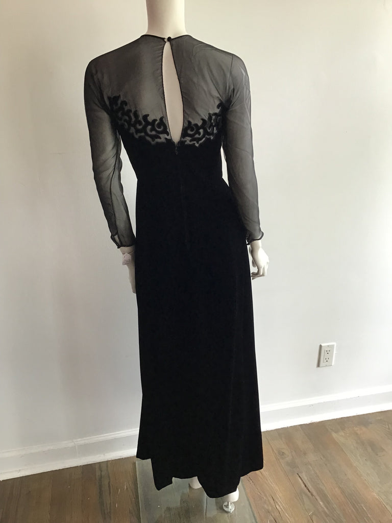 1980s Black Silk and Chiffon Oscar de La Renta Evening Gown Size 6