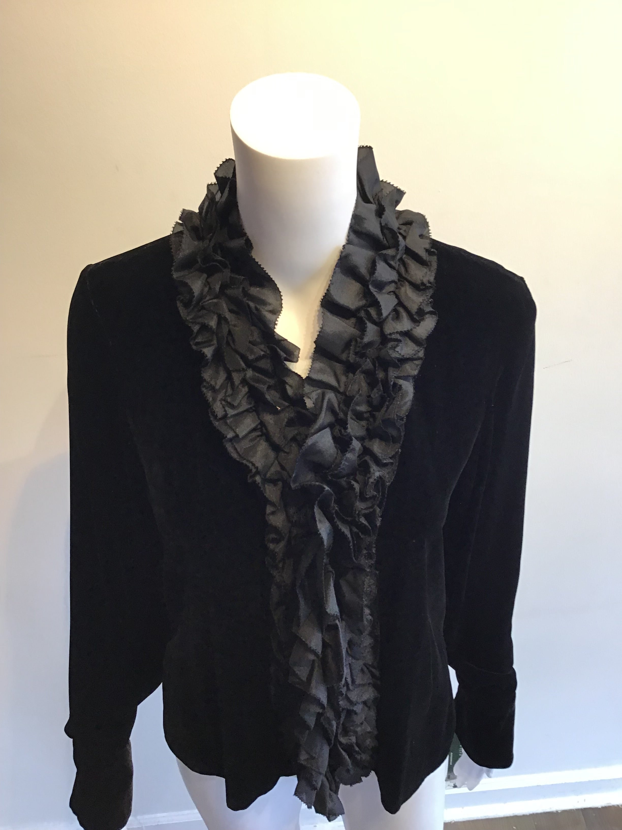 1990’s Ralph Lauren Black Velvet Jacket with Ruffled Lapel Size 6
