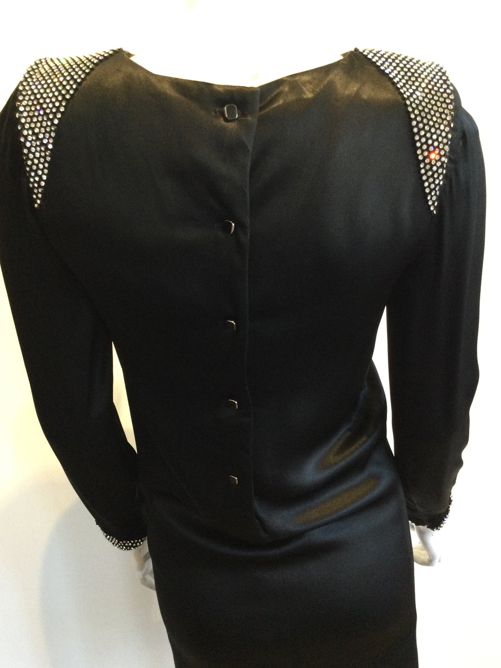 1980s Albert Nippon Black Silk Satin Cocktail Dress Size 6