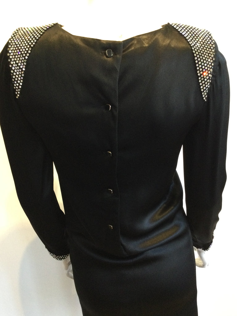 1980s Albert Nippon Black Silk Satin Cocktail Dress Size 6