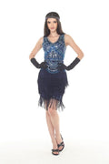 Blue Sequin/Beaded Flapper Dress with Fringe