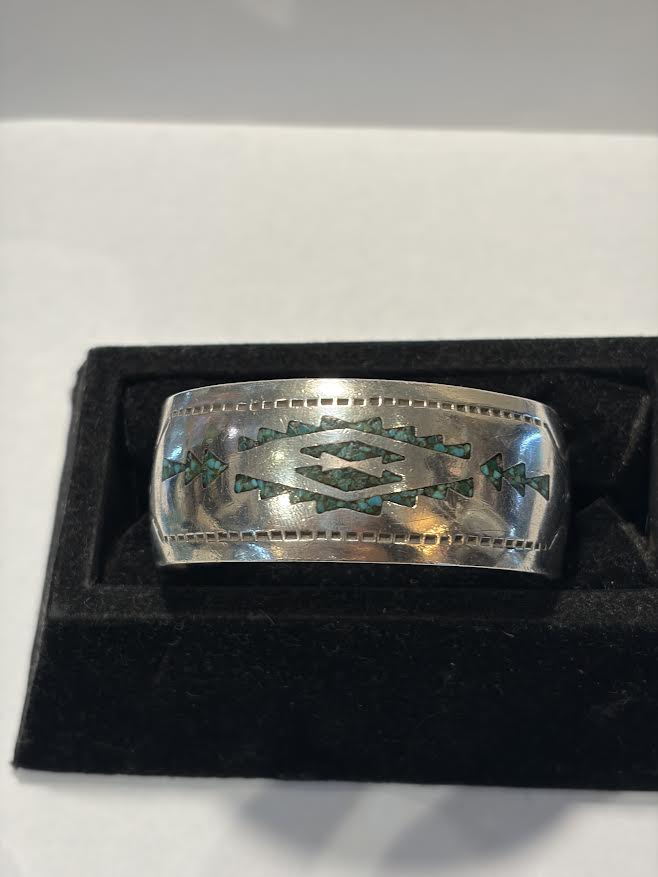 1970's Navajo Sterling Bracelet with Turquoise Inlaid stones