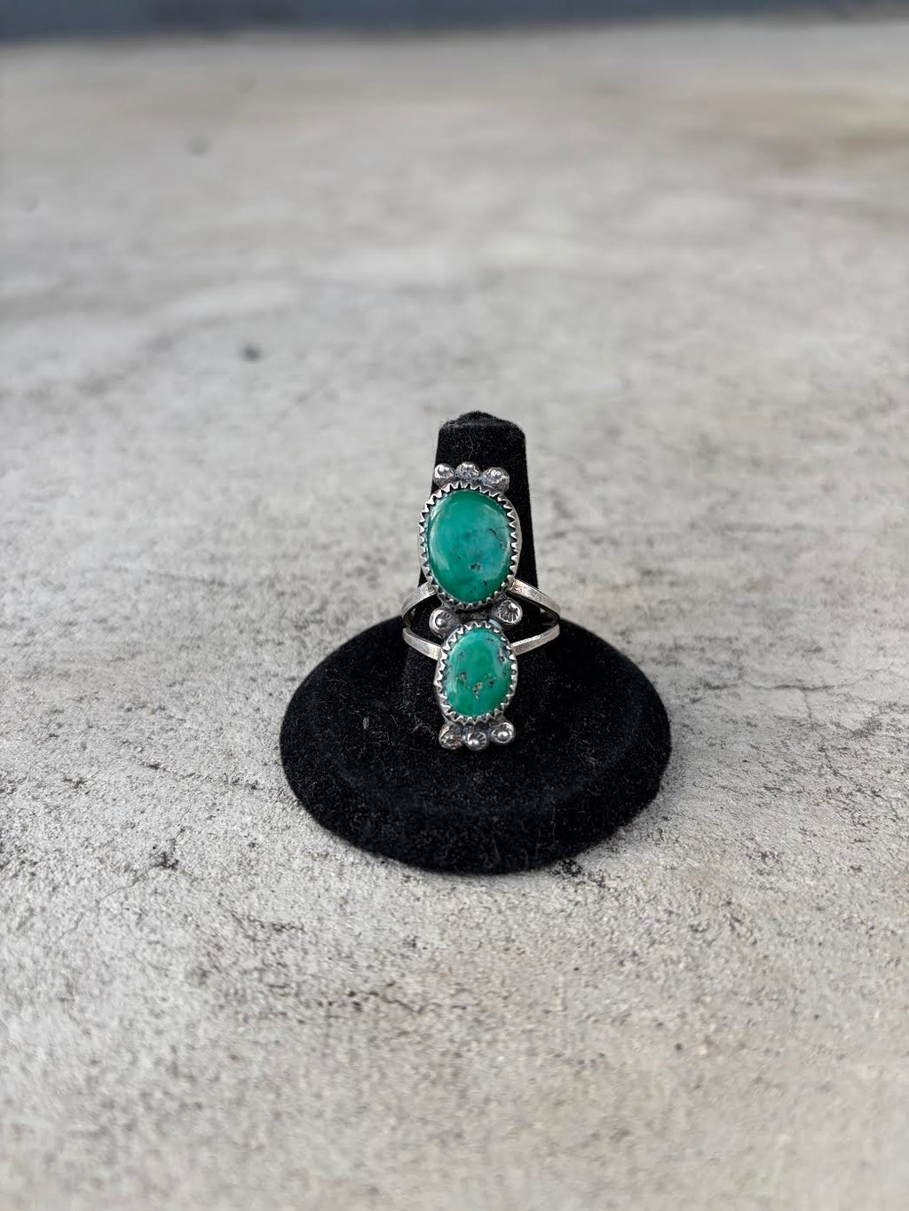 Sterling and Turquoise Navajo Double Stone Ring