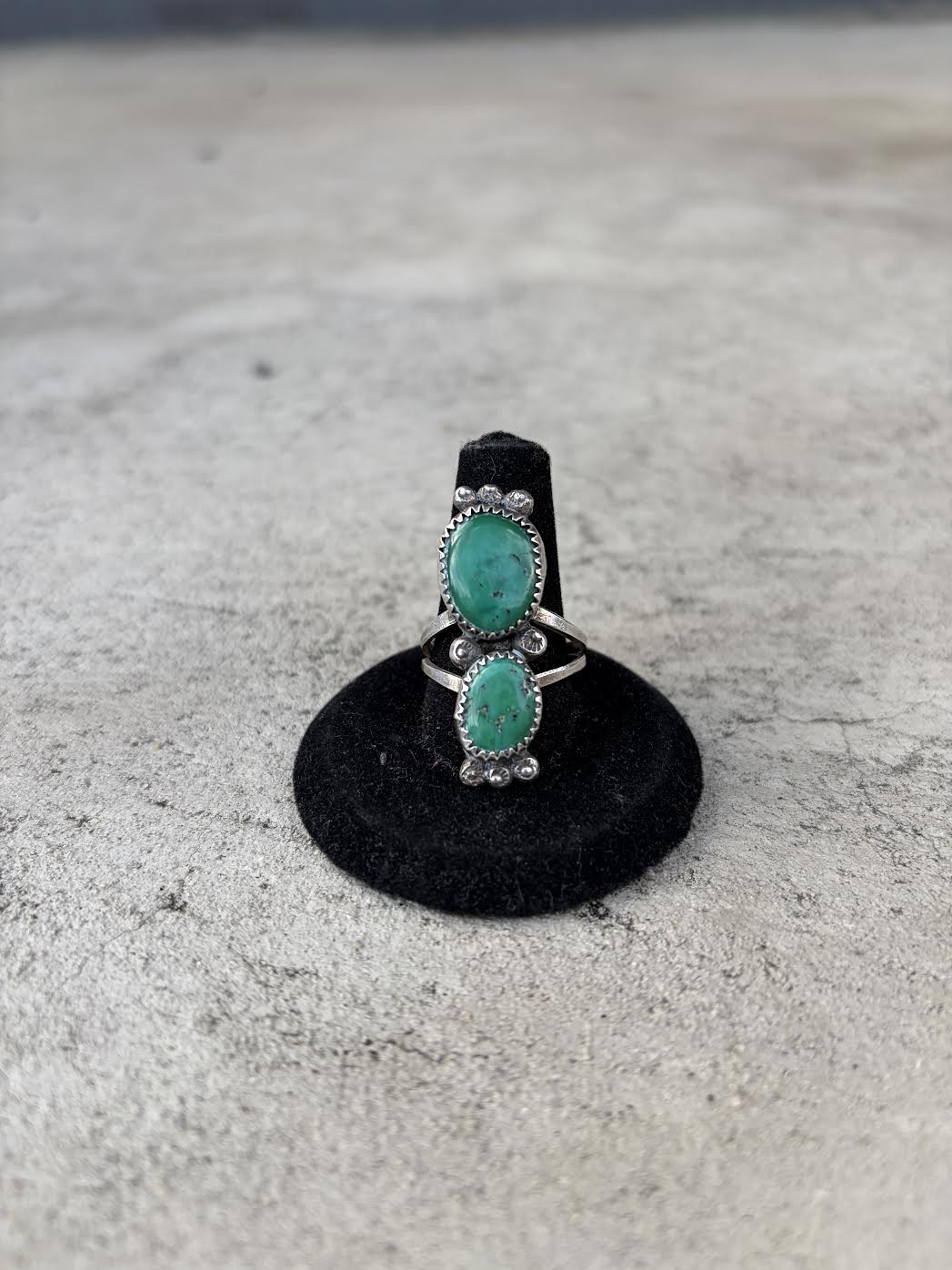 Sterling and Turquoise Navajo Double Stone Ring