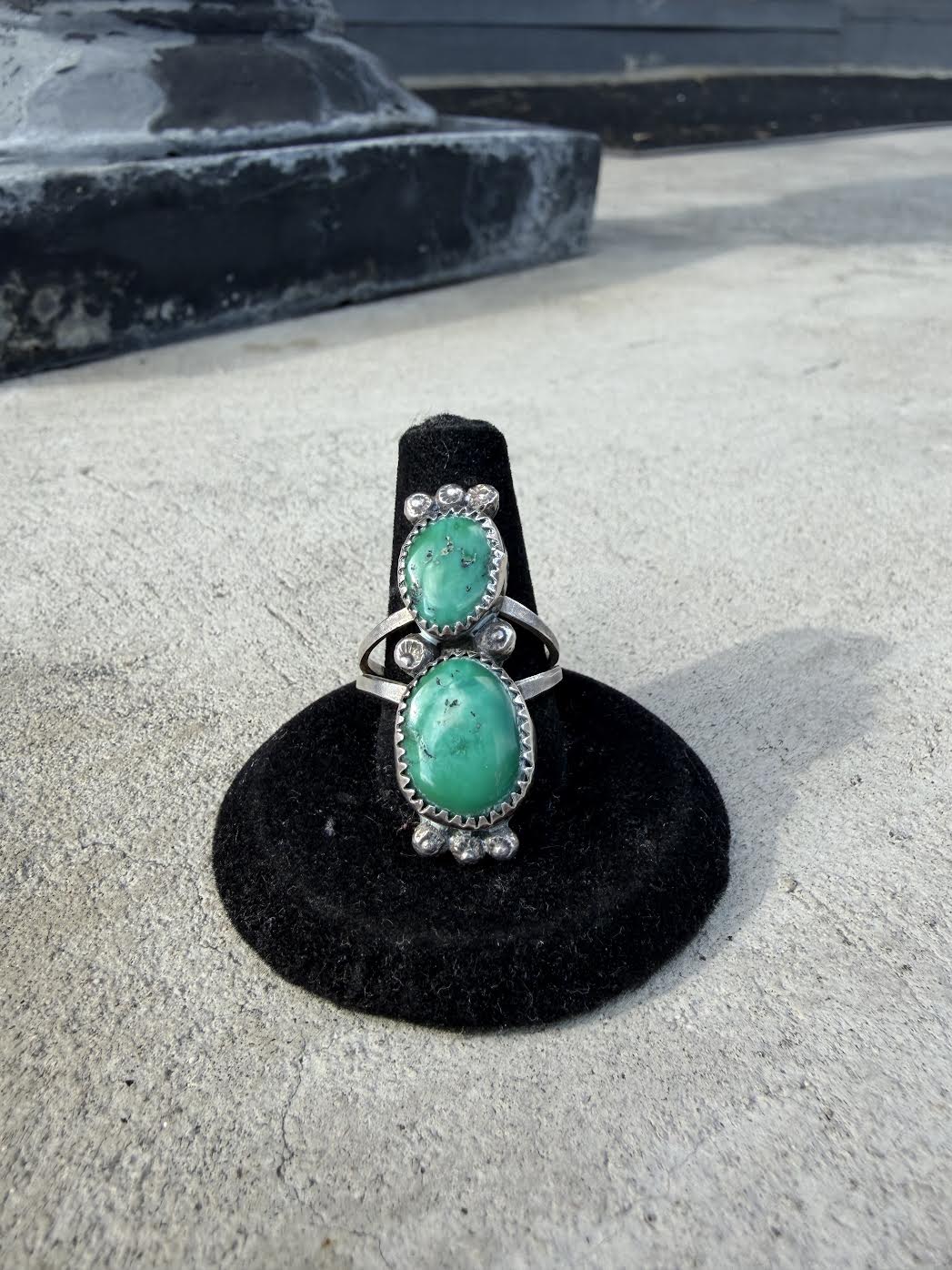 Sterling and Turquoise Navajo Double Stone Ring