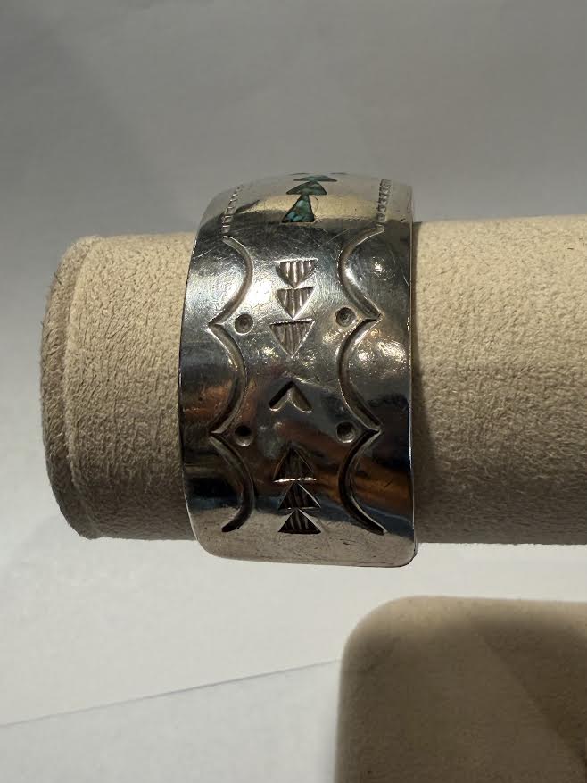 1970's Navajo Sterling Bracelet with Turquoise Inlaid stones