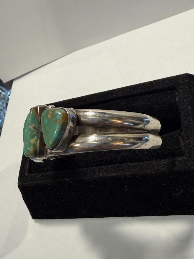 1970's Navajo Sterling Cuff Bracelet with Seven Turquoise Stones