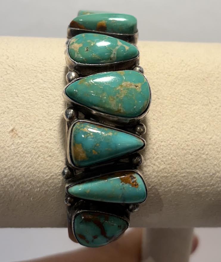 1970's Navajo Sterling Cuff Bracelet with Seven Turquoise Stones