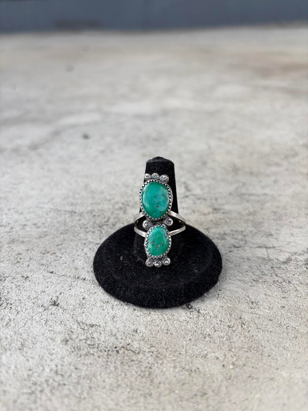 Sterling and Turquoise Navajo Double Stone Ring