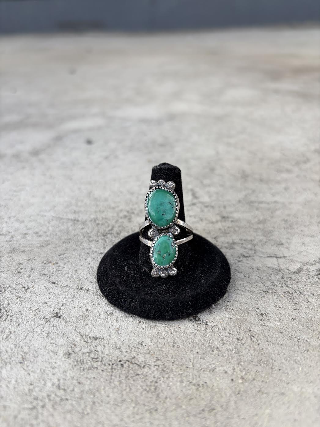 Sterling and Turquoise Navajo Double Stone Ring
