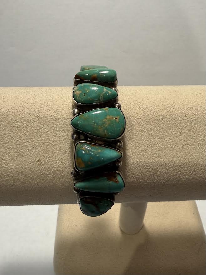 1970's Navajo Sterling Cuff Bracelet with Seven Turquoise Stones