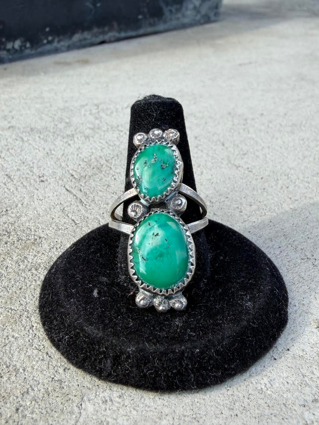 Sterling and Turquoise Navajo Double Stone Ring