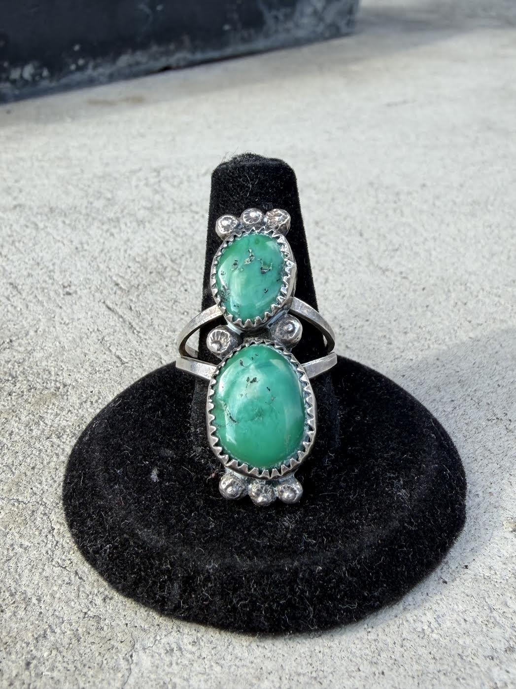 Sterling and Turquoise Navajo Double Stone Ring