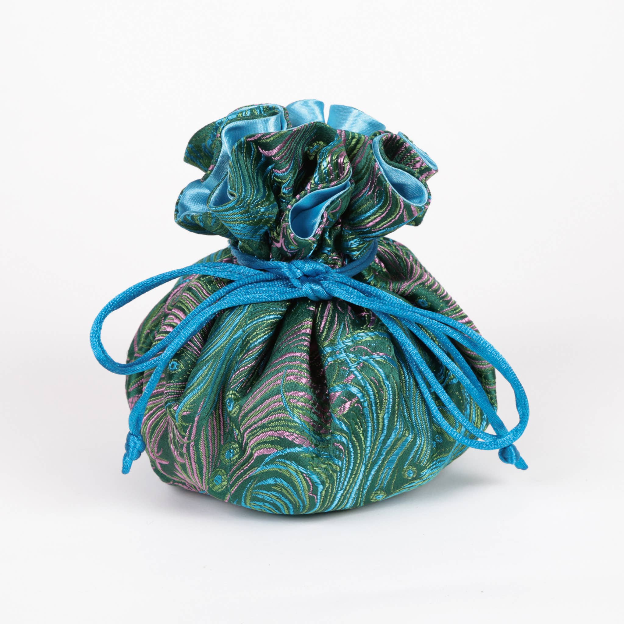 Peacock Feather Prints Brocade Jewelry Pouch