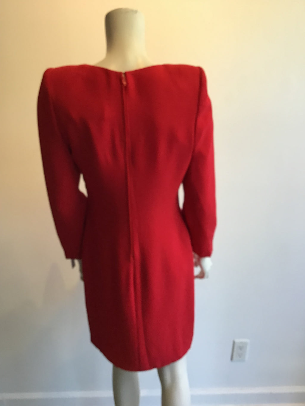 1980’s Red Crepe Fernando Pena  Cocktail Dress Size 8