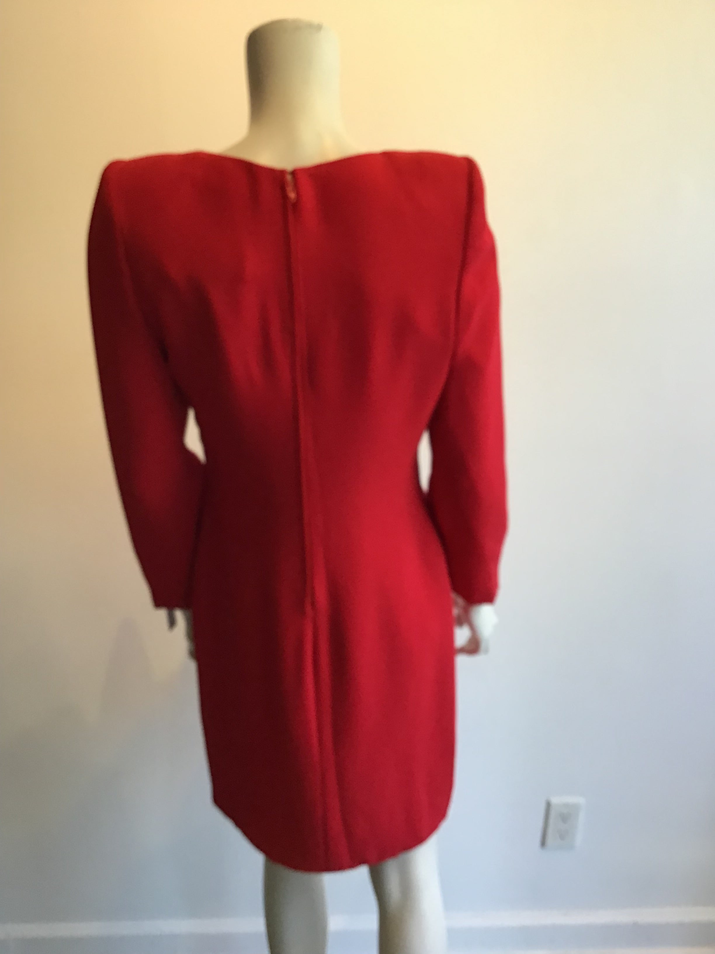 1980’s Red Crepe Fernando Pena  Cocktail Dress Size 8
