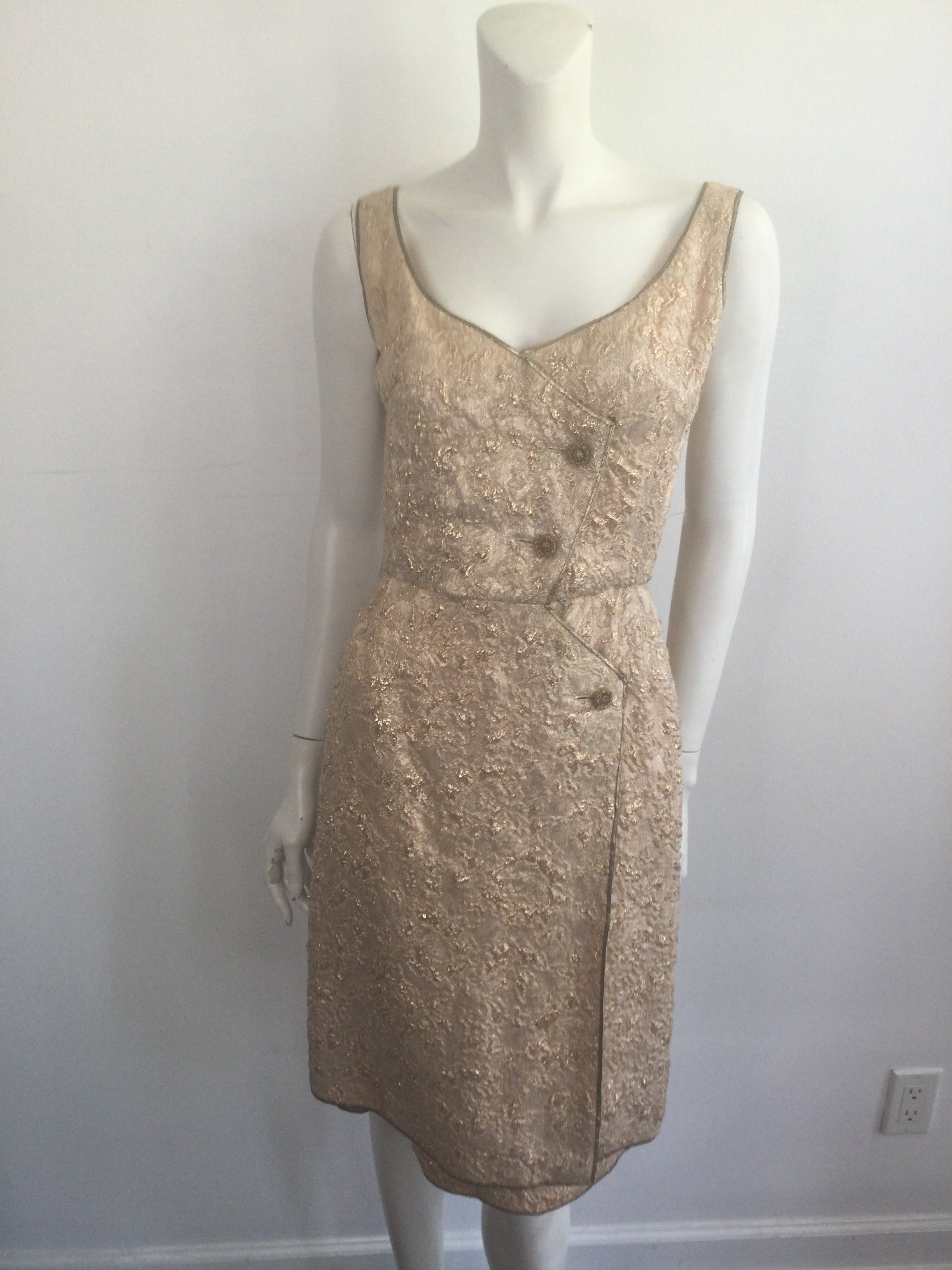 Late 1950s Gold Thread Silk BrocadeDress with Jacket Size 6