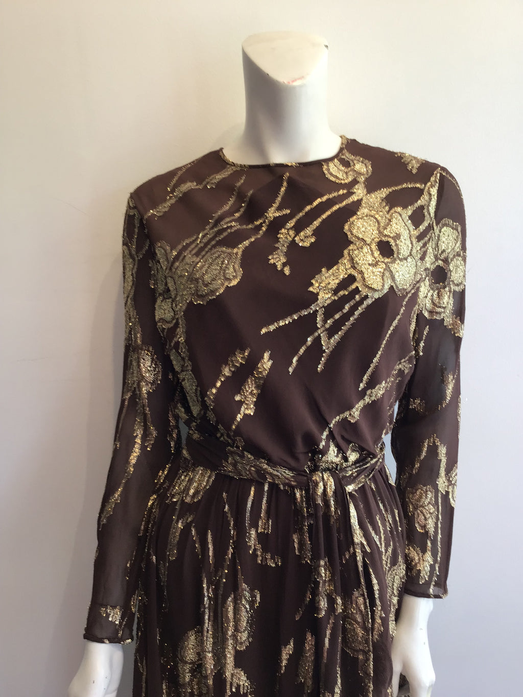 1970’s Brown and Gold Silk Blend Evening Gown Size 8