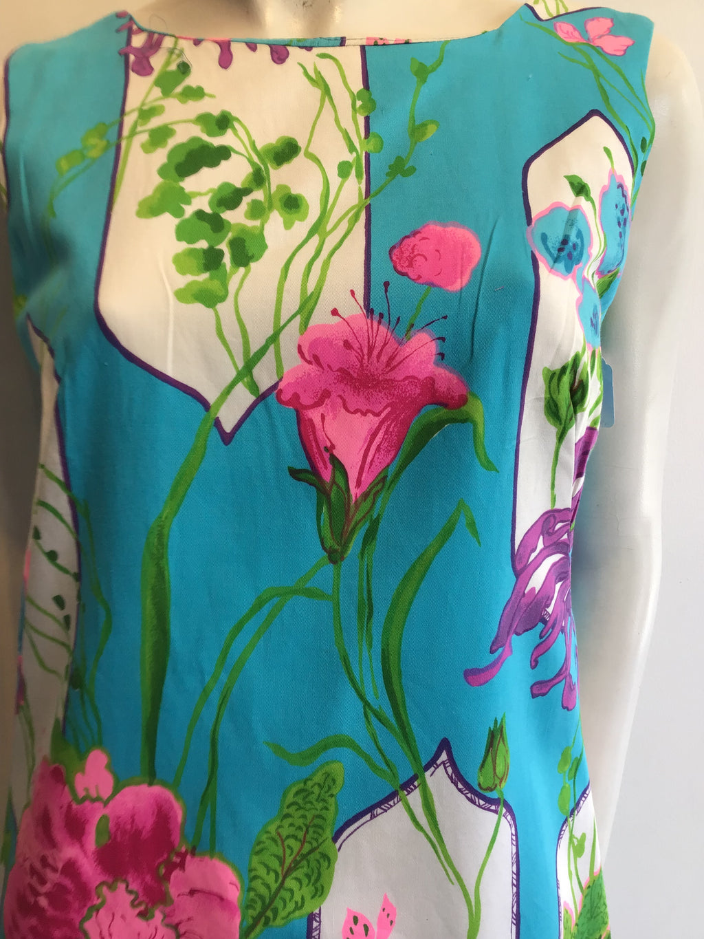 1960’s Cotton Blue/Pink/Purple Janet Lynn Shift Dress Size 8