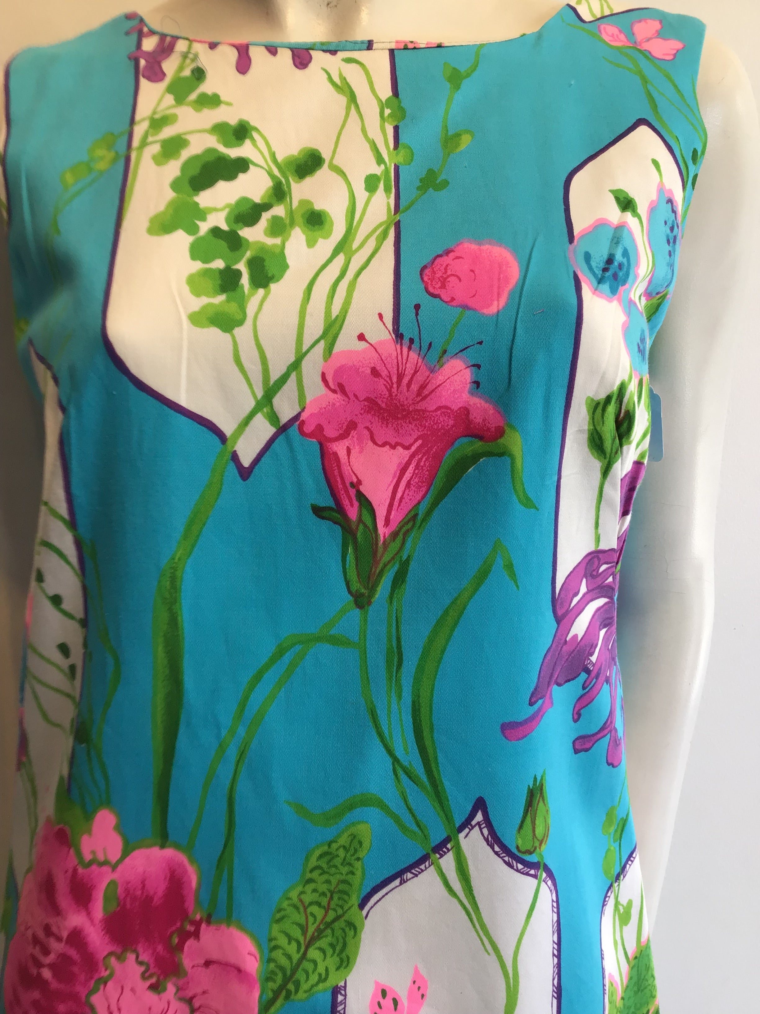 1960’s Cotton Blue/Pink/Purple Janet Lynn Shift Dress Size 8