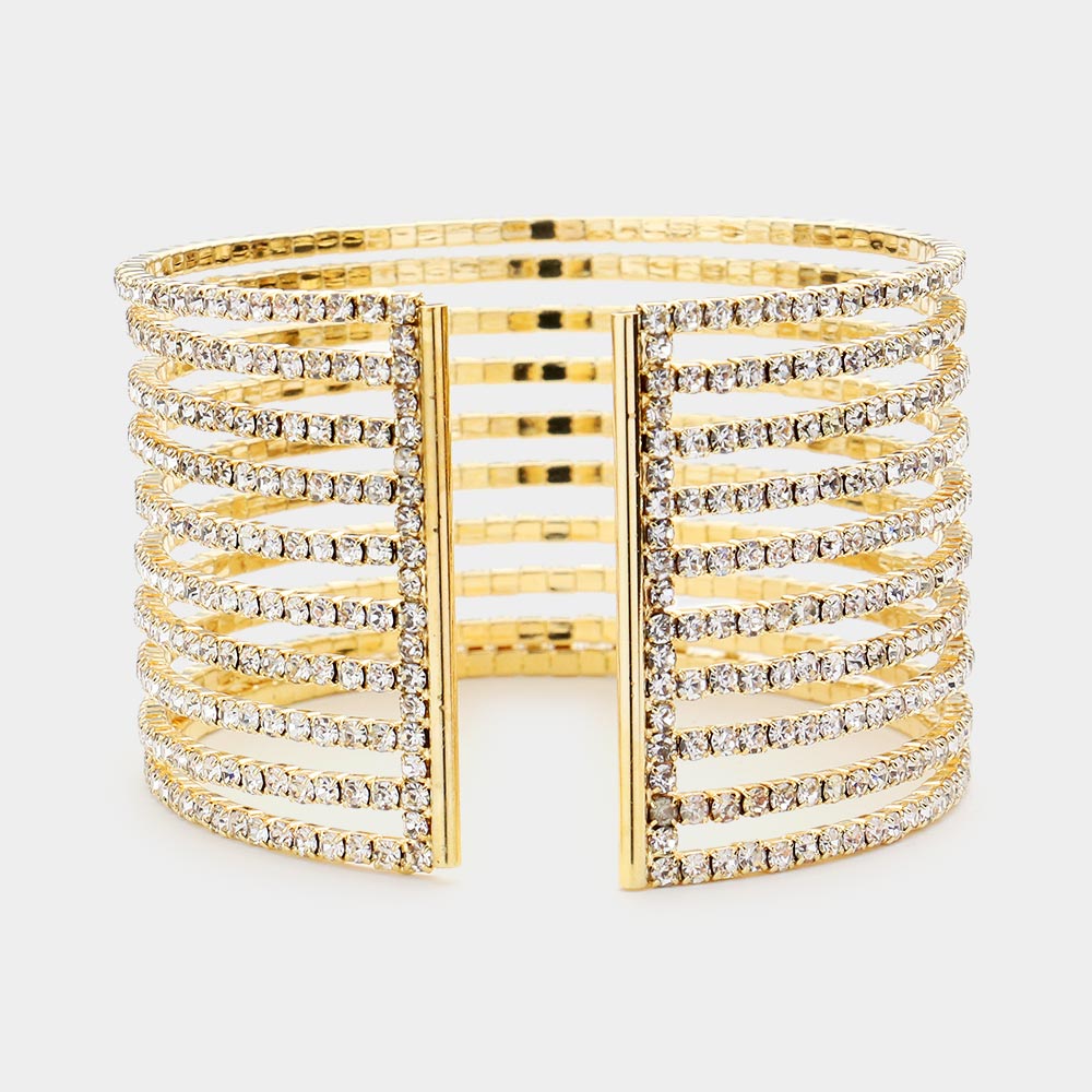 Rhinestone 10 Row Cuff Evening Bracelet