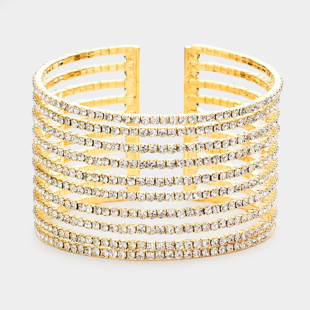 Rhinestone 10 Row Cuff Evening Bracelet