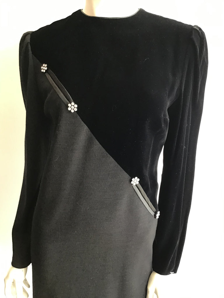 1980’s Black Wool and Silk Velvet Cocktail Dress Size 10