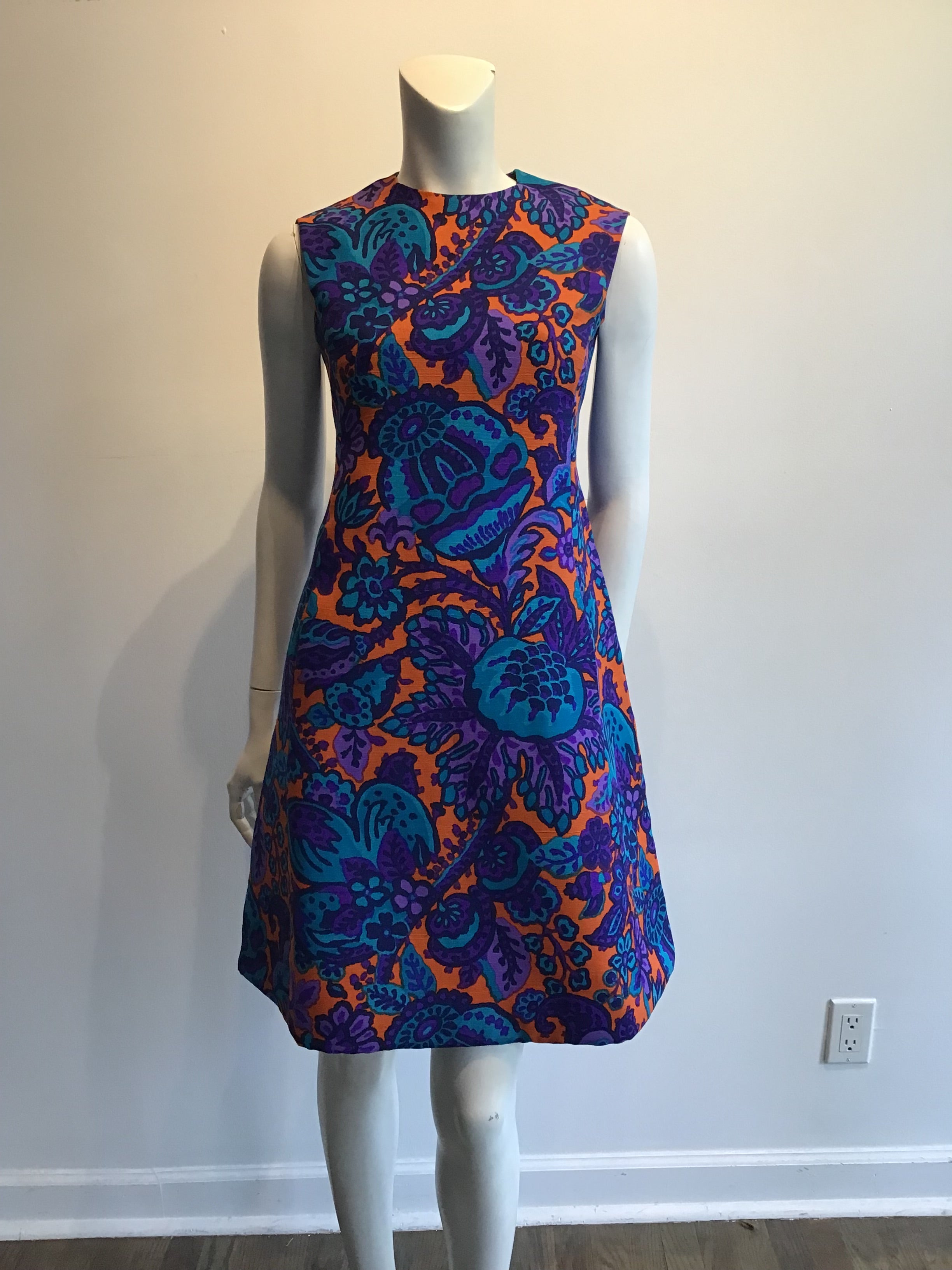 1960s Multicolor Printed Linen Sun Dress Size 8
