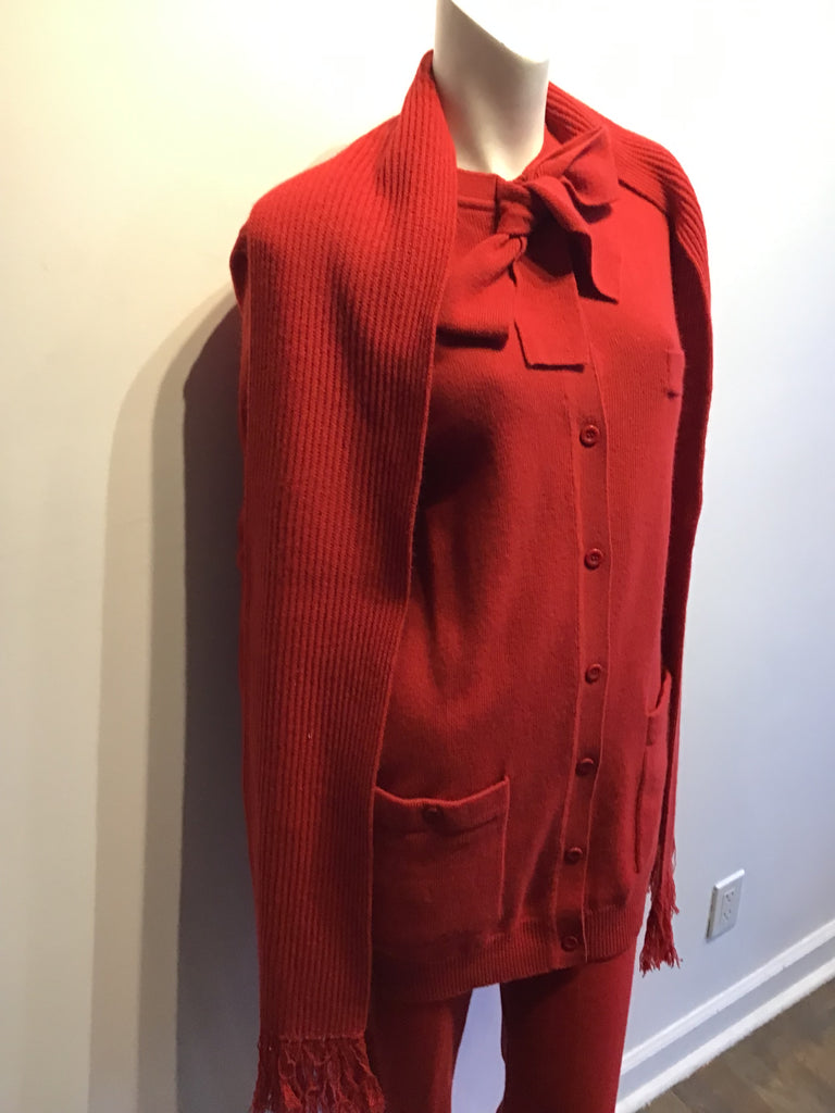 1980s Sonia Rykiel Red Wool 3 Piece Ensemble Size 6