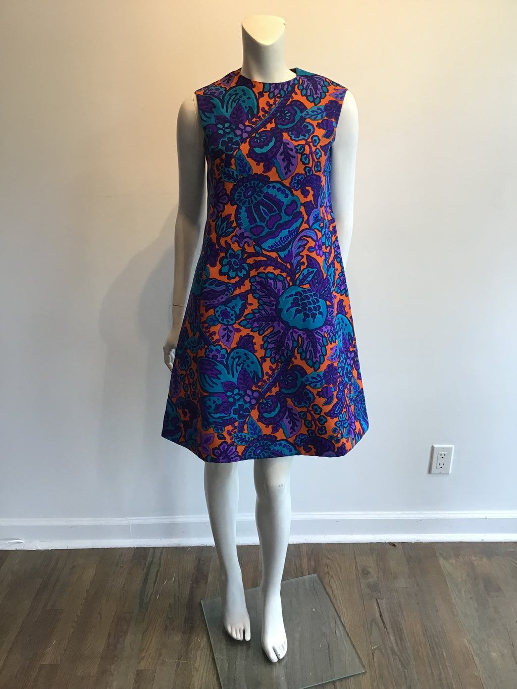 1960s Multicolor Printed Linen Sun Dress Size 8