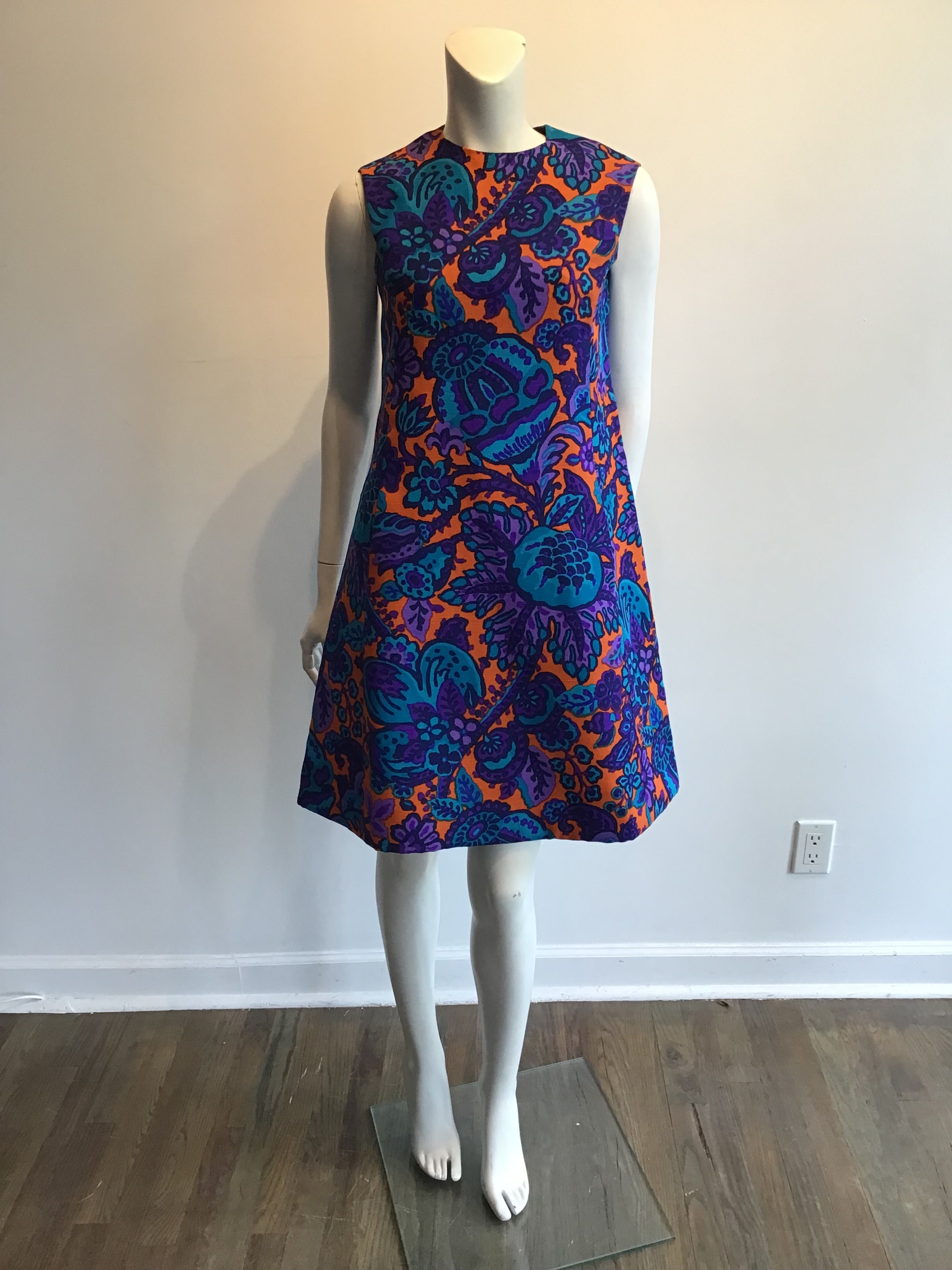 1960s Multicolor Printed Linen Sun Dress Size 8