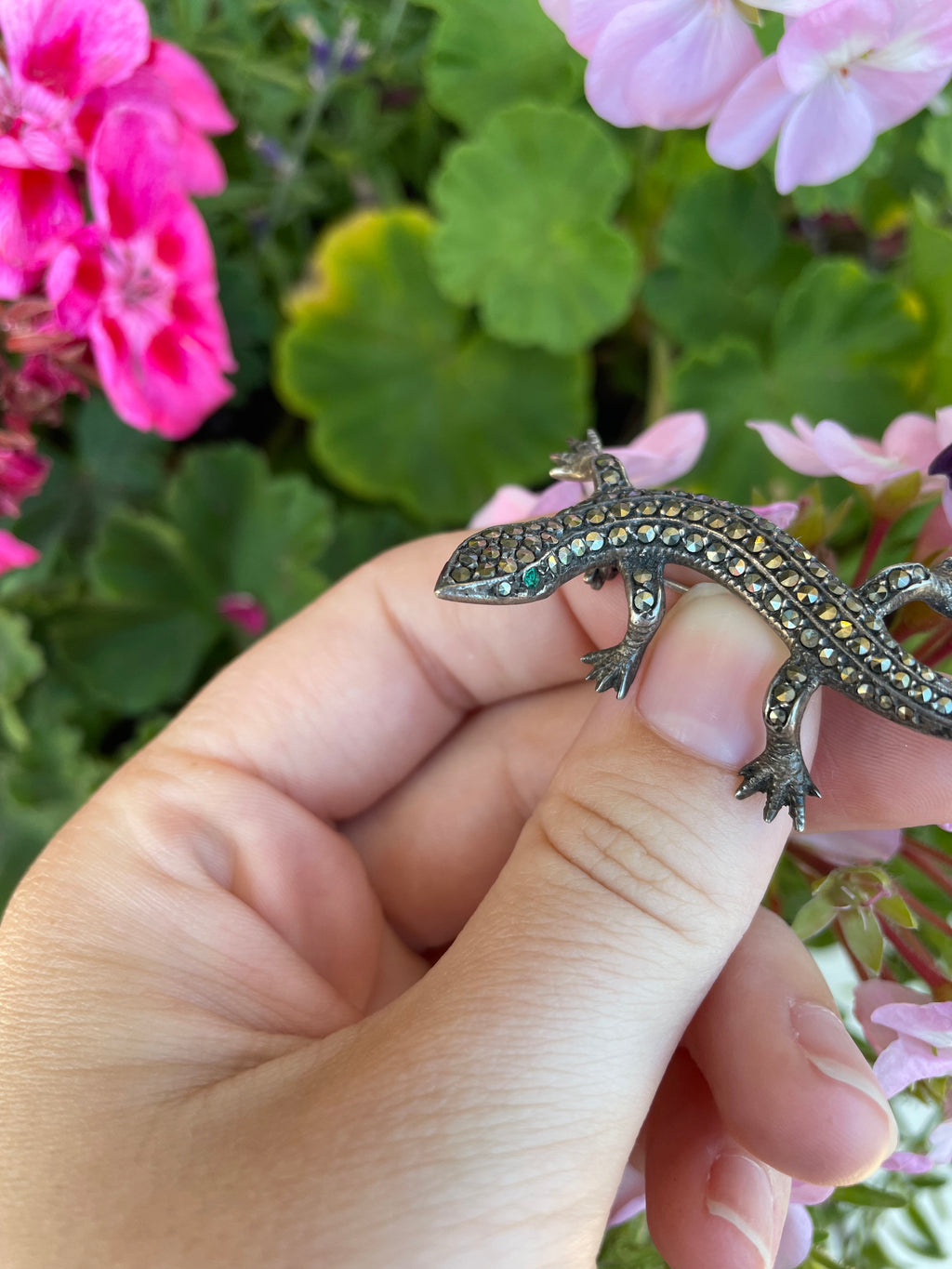 Sterling and Marcasite Vintage 80's Lizard Pin / Brooch