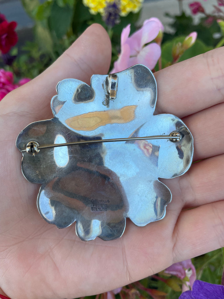 Joan Slifka Designs Sterling with Turquoise Flower Pin