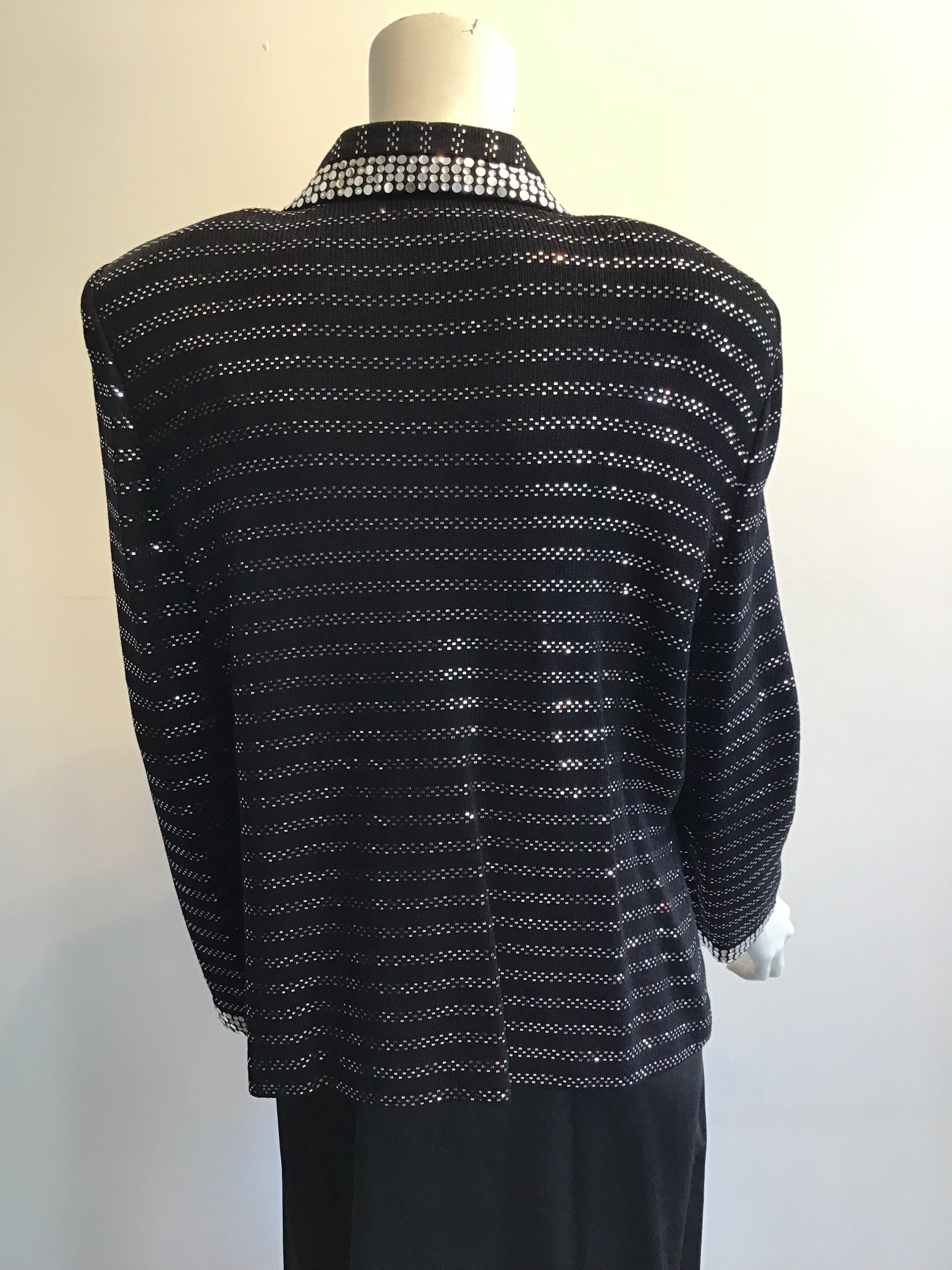 Late 1980s Black and Silver St.John Evening Jacket Size 12