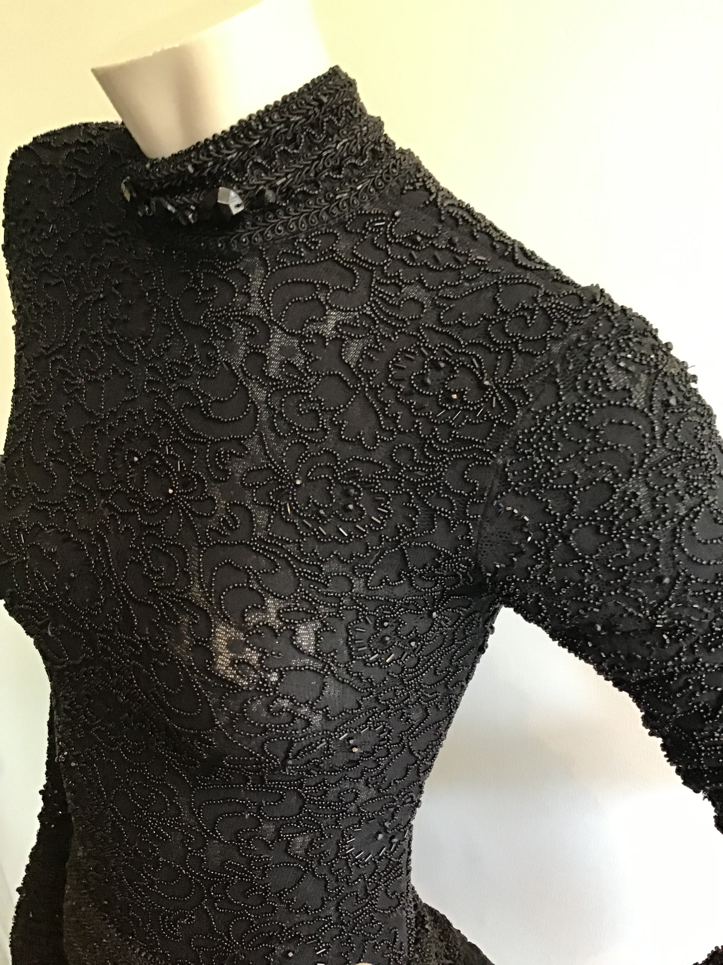 1980's Giorgio di Saint Angelo  Black Beaded Unitard and Pants Size 6/8