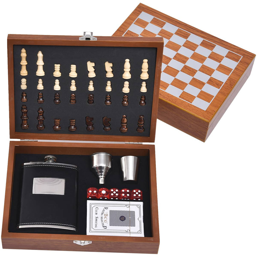 Mad Man Game Night - Black | Chess Flask Gift Set