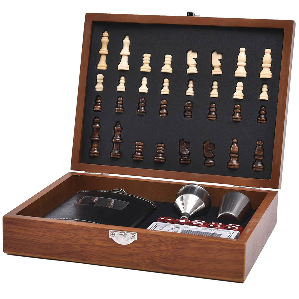 Mad Man Game Night - Black | Chess Flask Gift Set