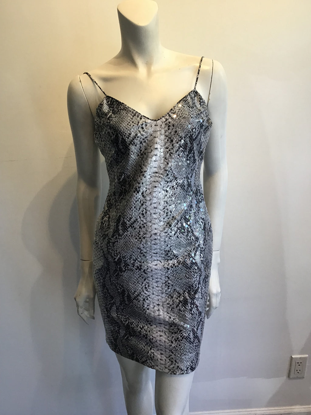 Late 1980s Eva Chun Sequined Python Print Dress Size 8