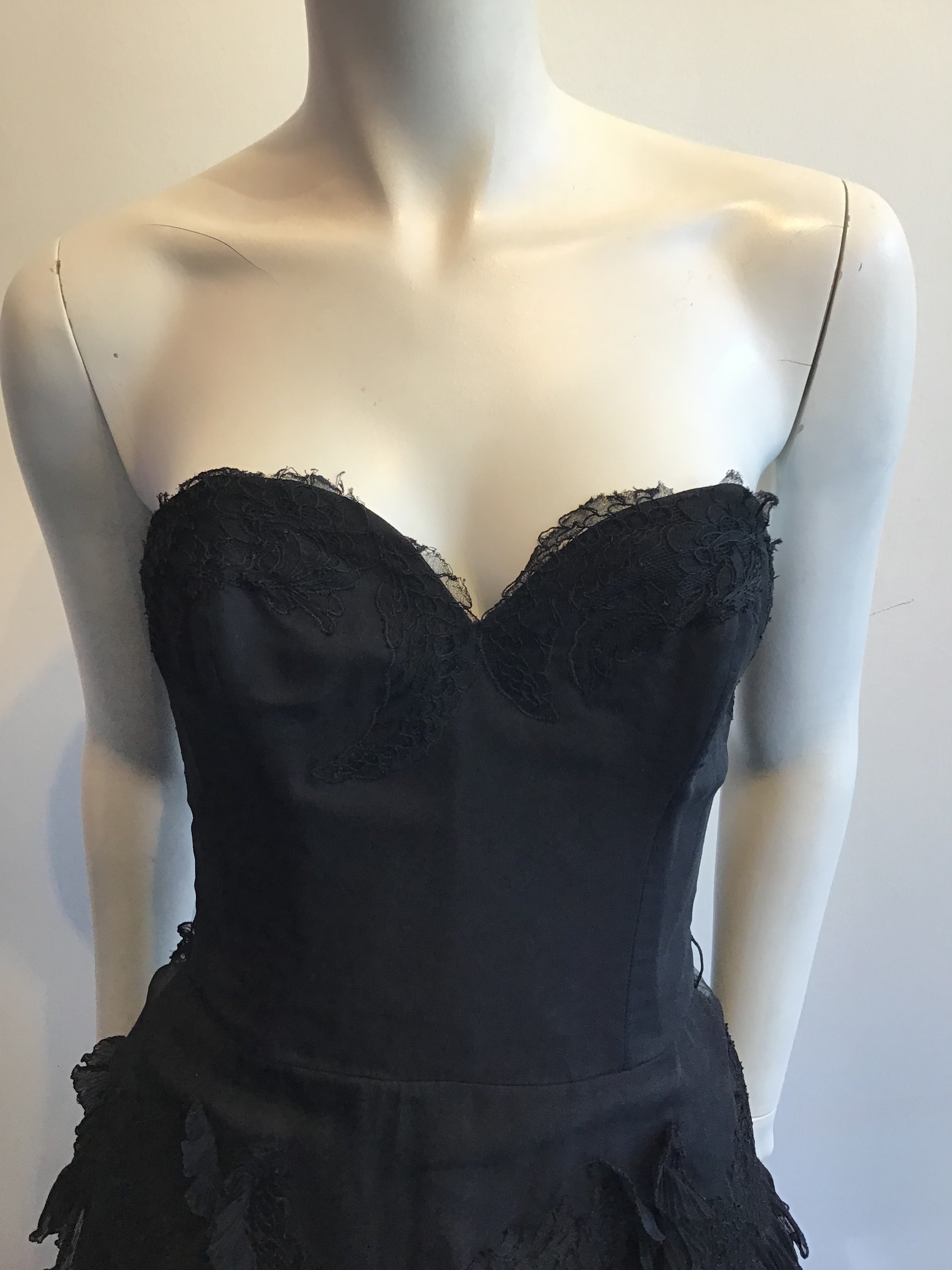 1950s Harvey Brenin Black Organza and Lace Cocktail Dress Size 6