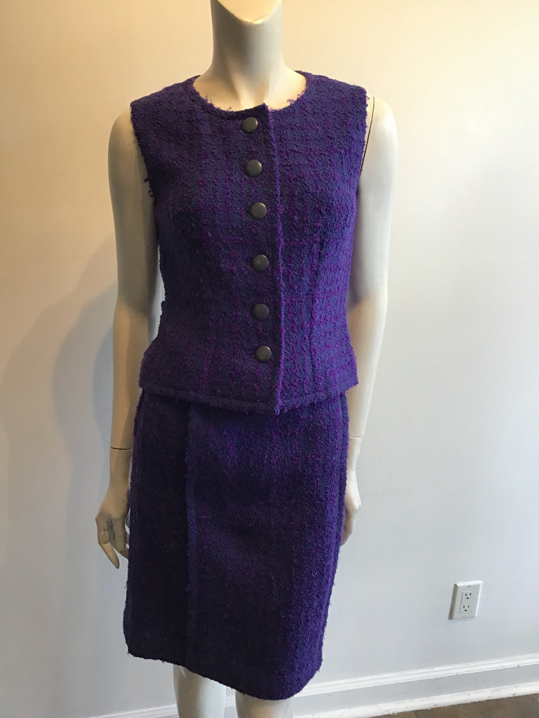 1960’s Wool Purple Wool Bouclé Sybil Connolly 3 Piece Suit Size 2