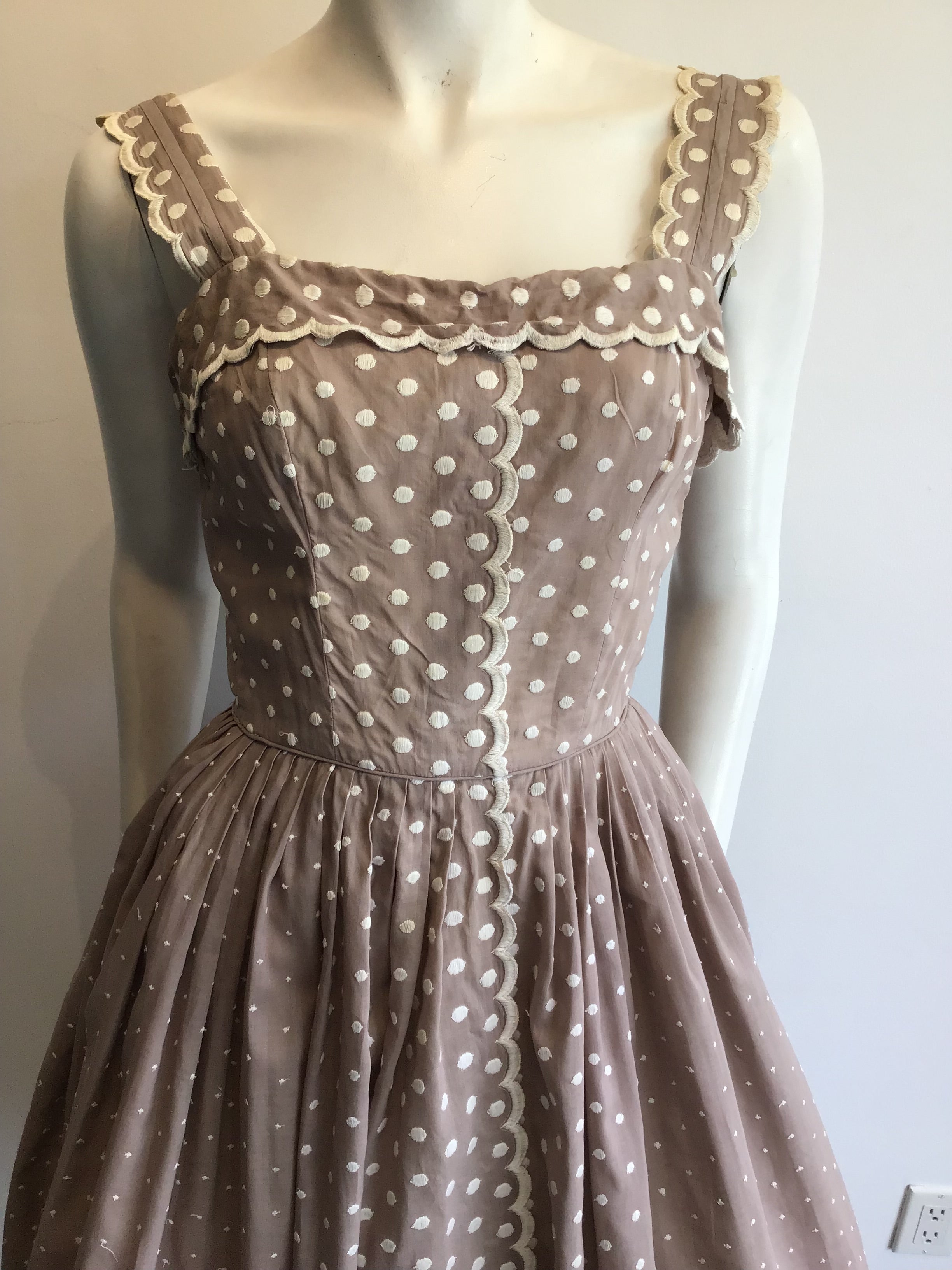 1950’s Taupe Cotton Day Dress Size 0