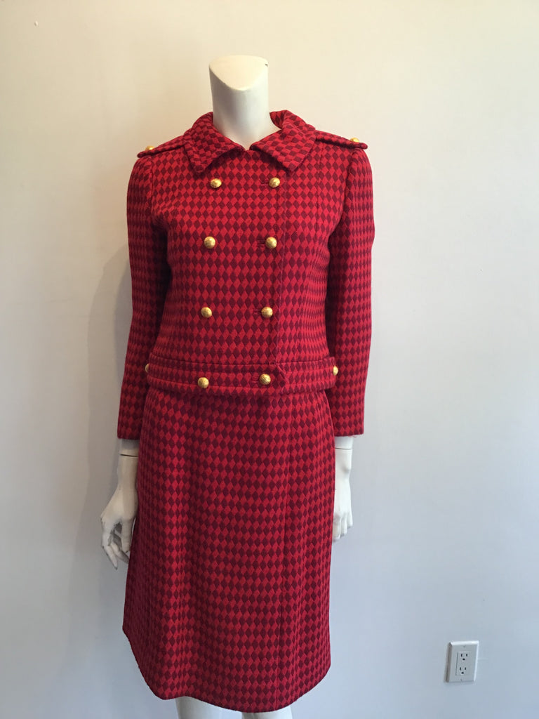 1960s Red and Black Wool Suit by Rose Bertin of Zurich Size 8