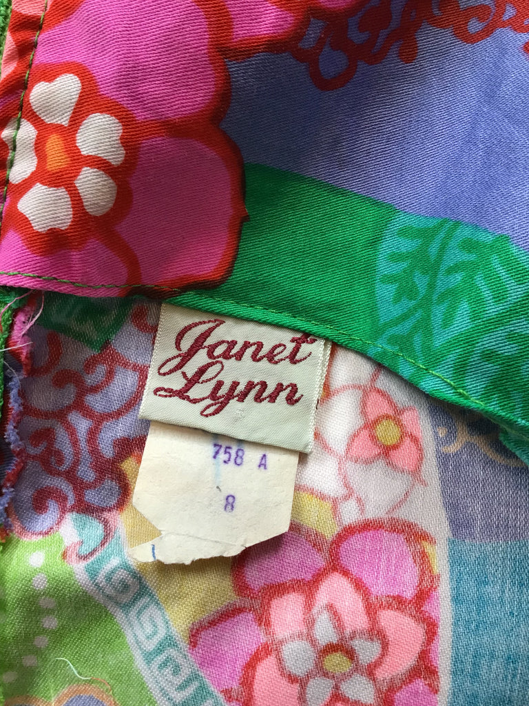 1960’s Cotton Multicolor Janet Lynn Mini Dress Size 6