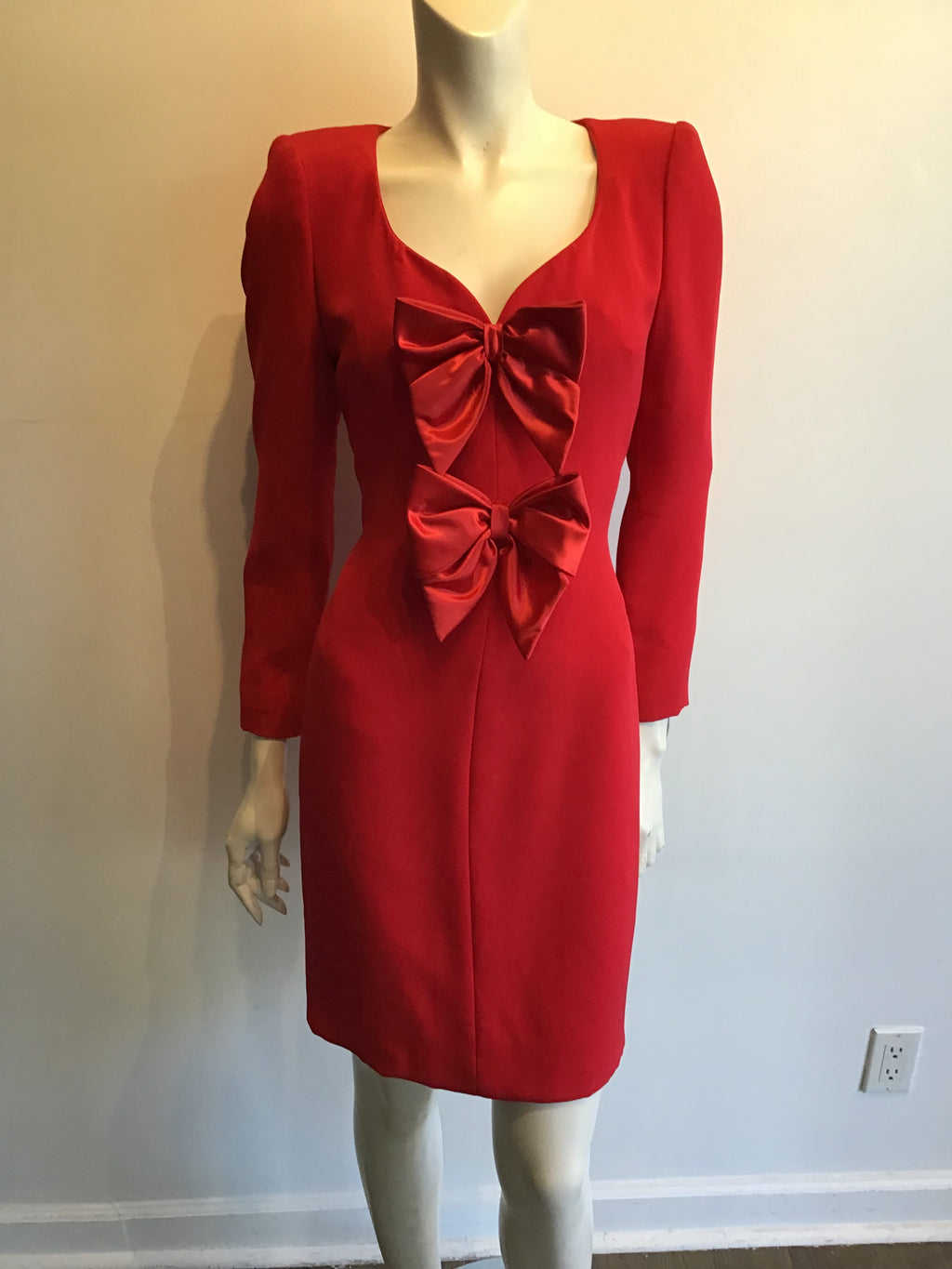 1980’s Red Crepe Fernando Pena  Cocktail Dress Size 8