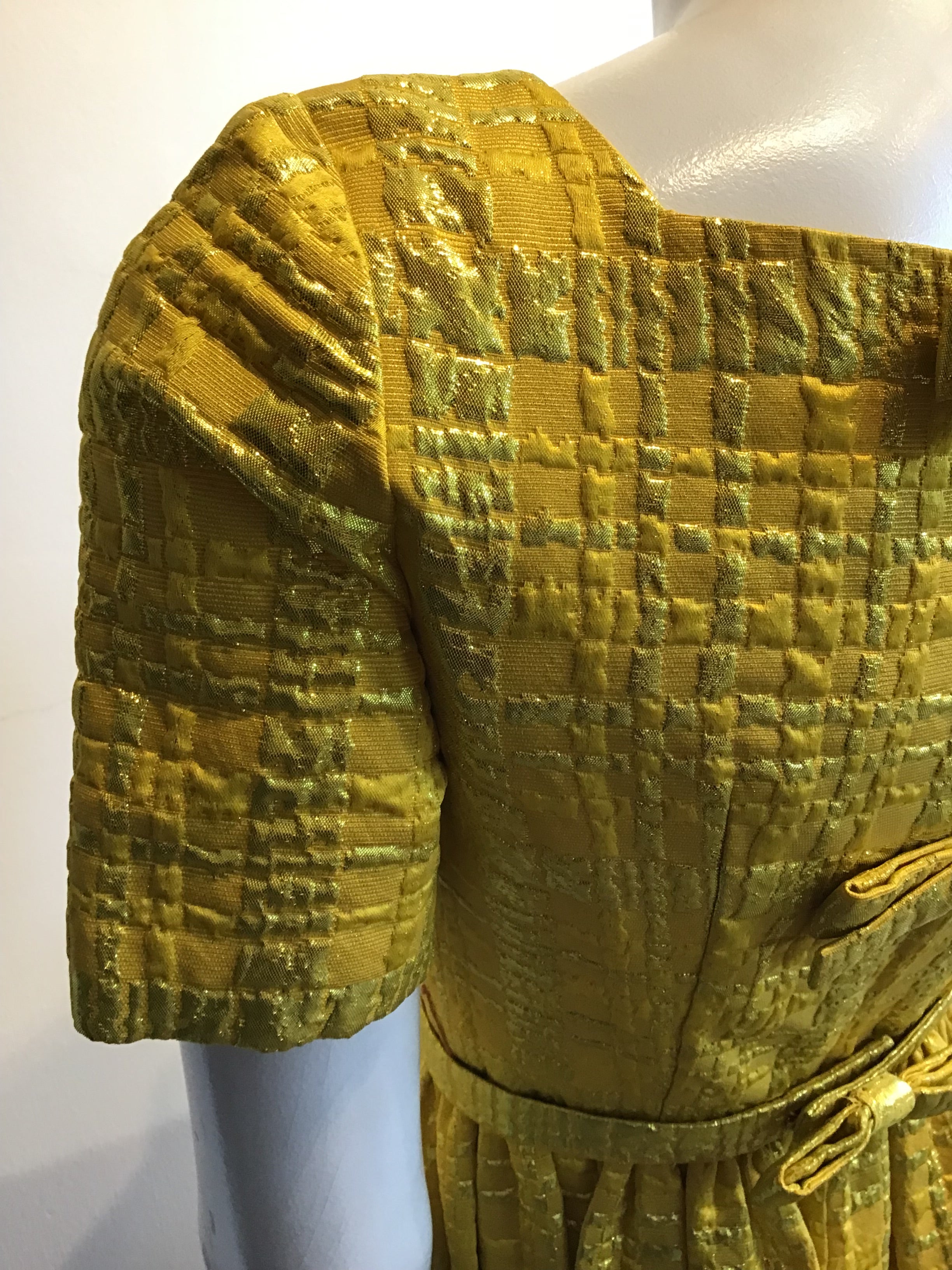 1960’s Malouf Yellow Silk Lamé Evening Dress Size 6