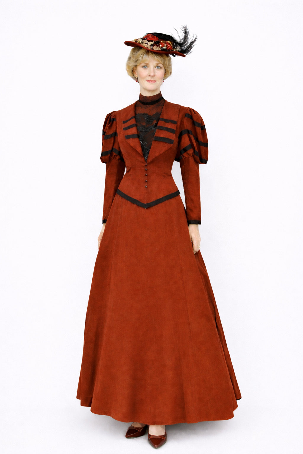 1890's Rust High Collar Lace Dress Costume Rental