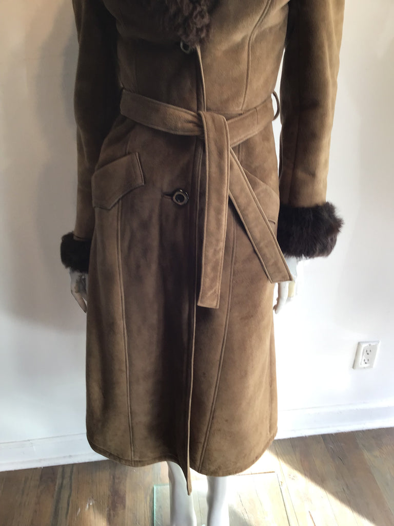 1970s Tan Suede Coat with Faux Fur Lining Size 6